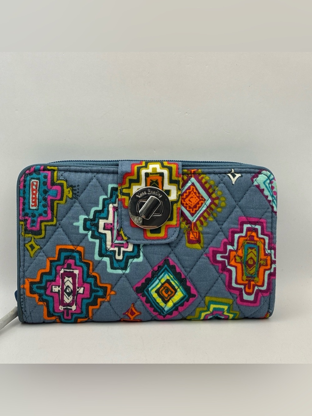 Vera Bradley Quilted Blue Wallet with Multicolor Geometric Motif